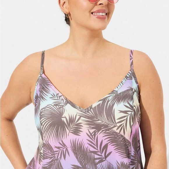 Torrid Midi Rayon Slub V Neck Cami Beach Dress Tropical Rainbow Size 0X - Picture 3 of 5